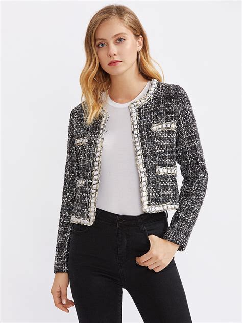 women's chanel inspired jacket|chanel style jackets at shein.